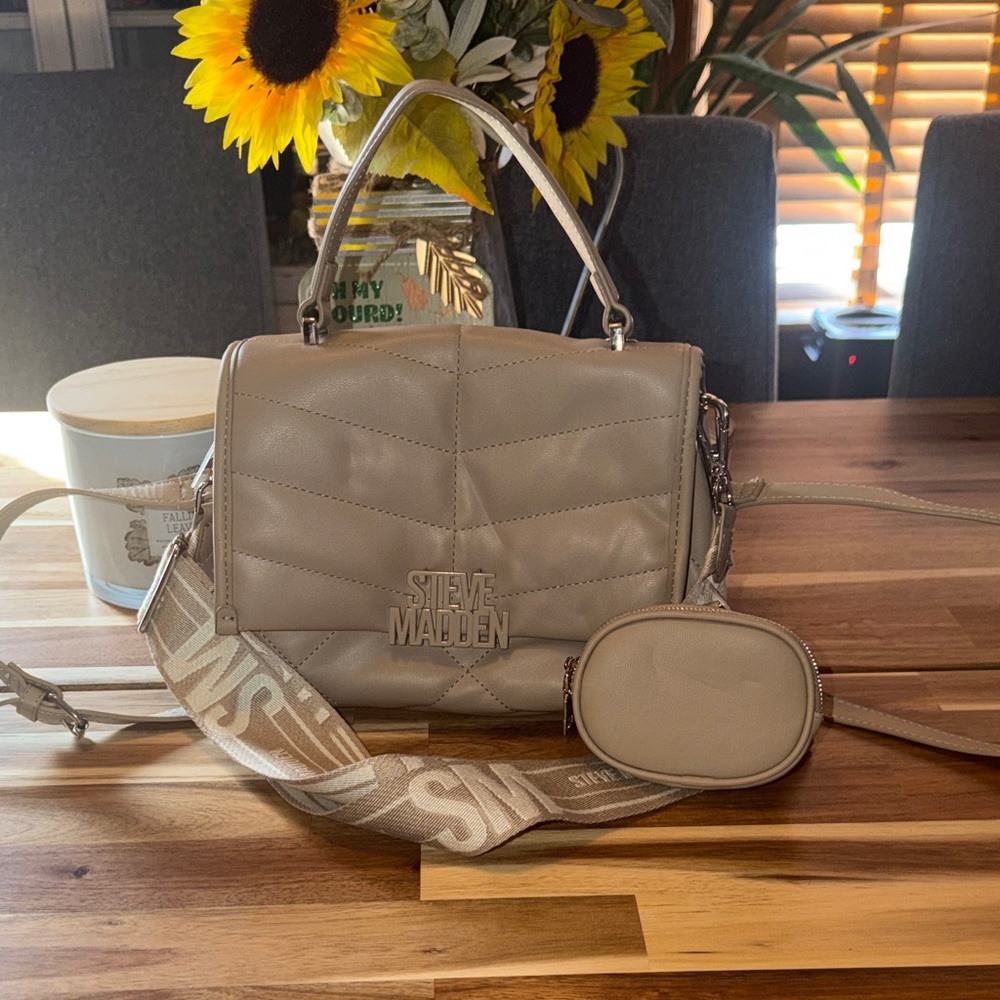 Steve Madden Taupe Quilted Crossbody Bag